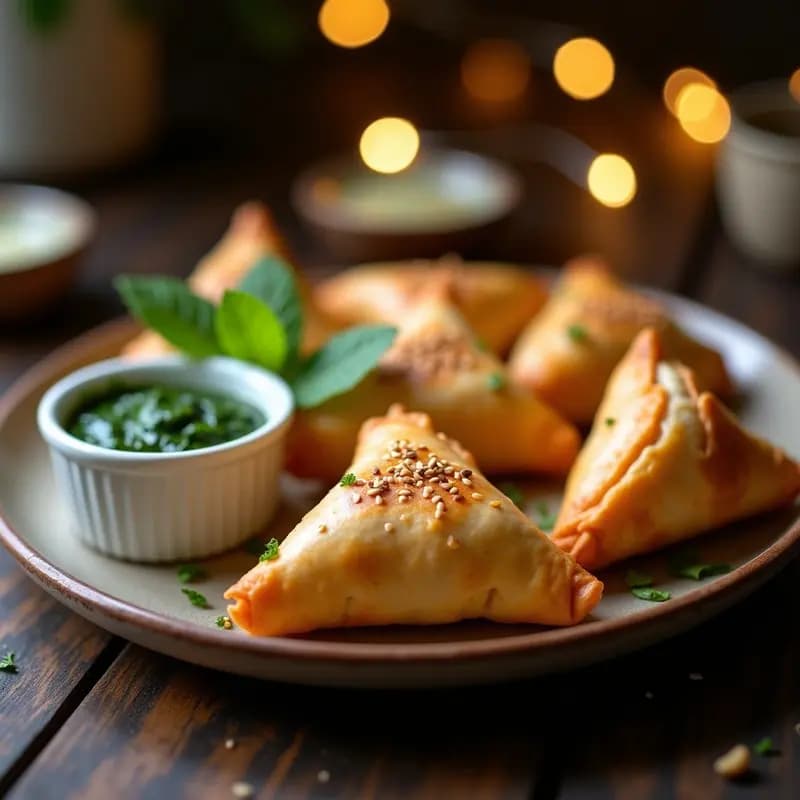 Samosa de Boniato y Espinacas: Aperitivo Indio Vegano al Horno con Chutney de Mentas