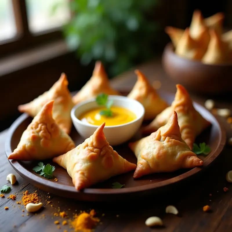 Samosa de Boniato y Guisantes con Chutney de Mango: Receta India Vegana y Crujiente