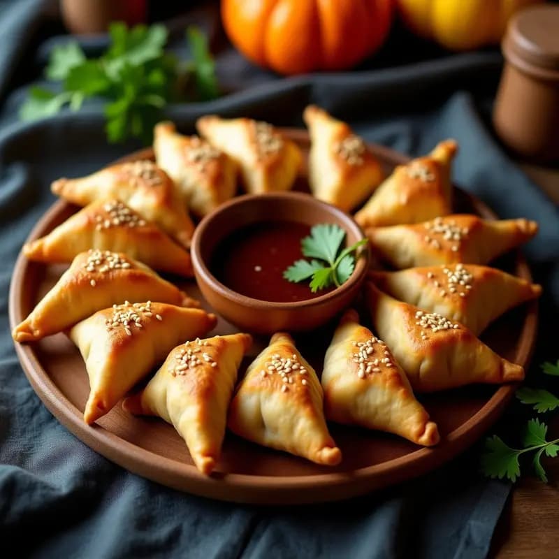 Samosa de Calabaza y Anacardos: Empanadas Indianas al Horno con Salsa de Tamarindo