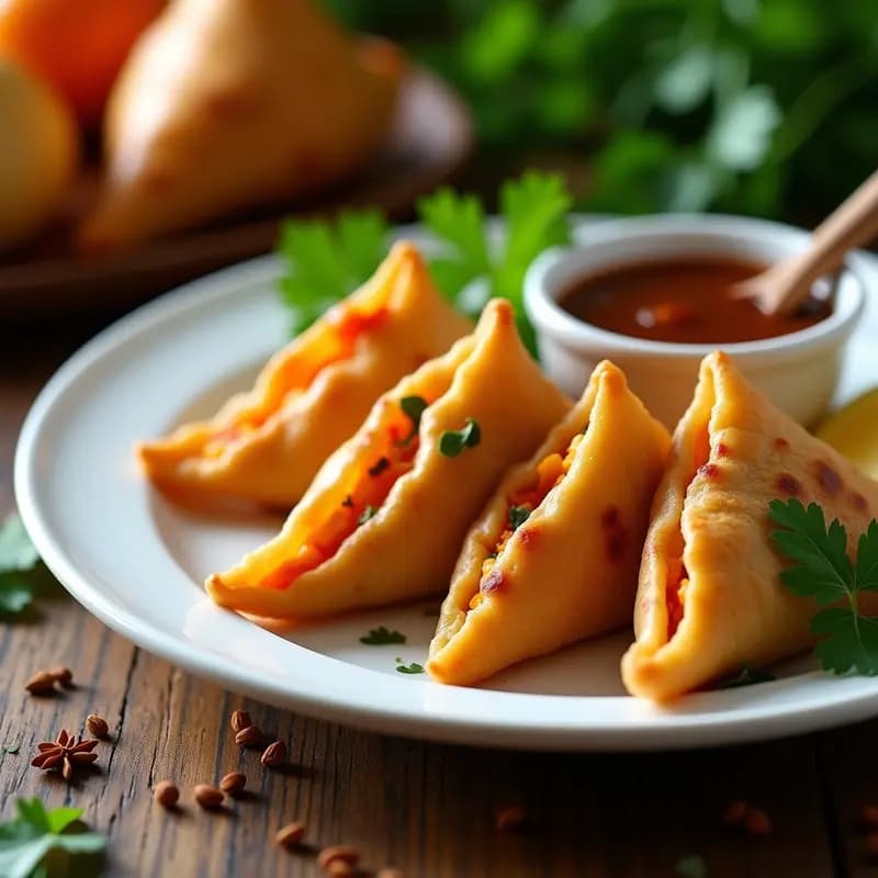 Samosa de Calabaza y Cilantro con Chutney de Tamarindo: Receta India Vegana y Crujiente