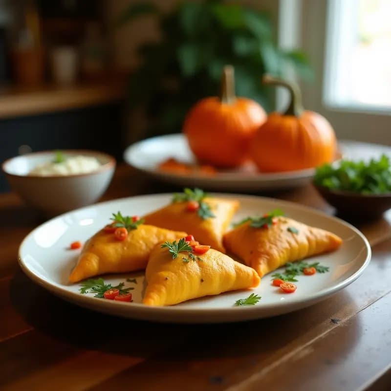 Samosa de Calabaza y Queso Paneer: Entrante Indio Horneado con Masa Filo Integral