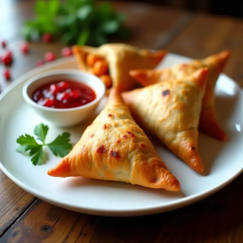 Samosa de Camote y Garbanzos con Chutney de Granada: Receta India en Airfryer Sin Freír