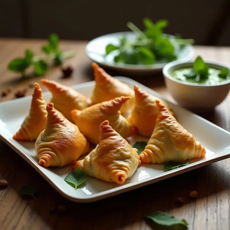 Samosa de Camote y Guisantes: Receta india vegana al horno con chutney de menta