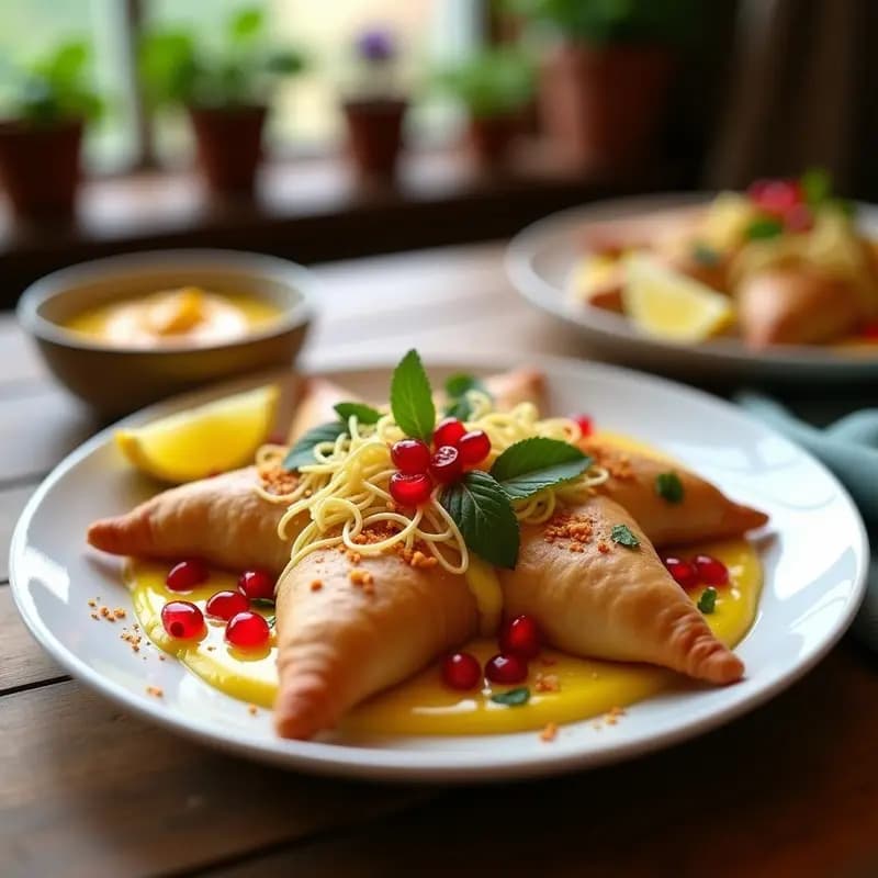 Samosa Chaat con Yogur de Mango: Entrante Indio Crujiente y Refrescante