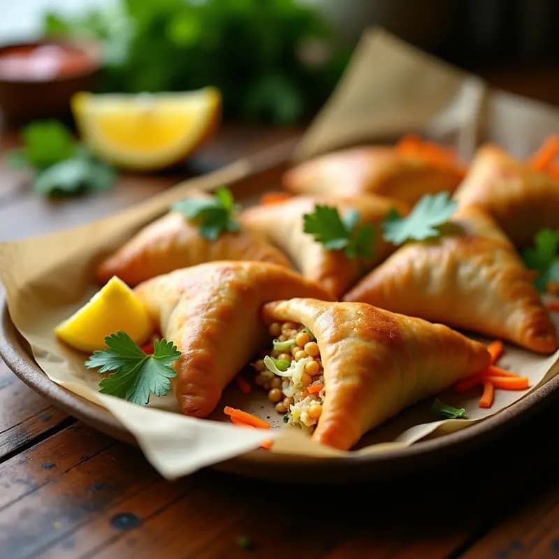 Samosa de Col y Zanahoria con Envoltura de Harina de Garbanzo: Receta India Vegana al Horno