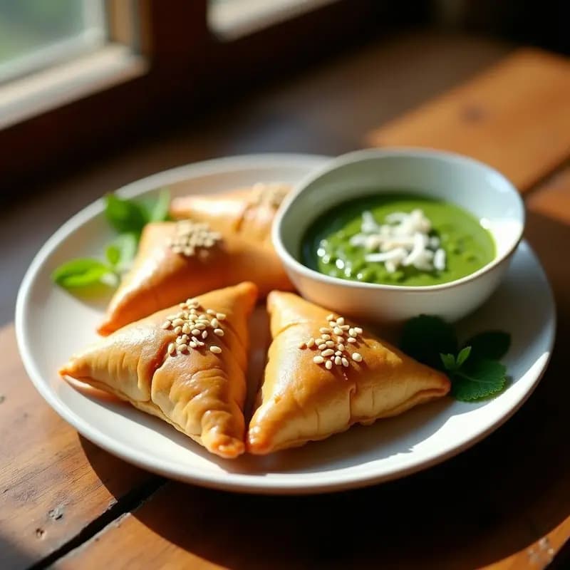 Samosa de Coliflor y Espinacas con Salsa de Mentas: Entrante Indio Vegano y Sin Harina