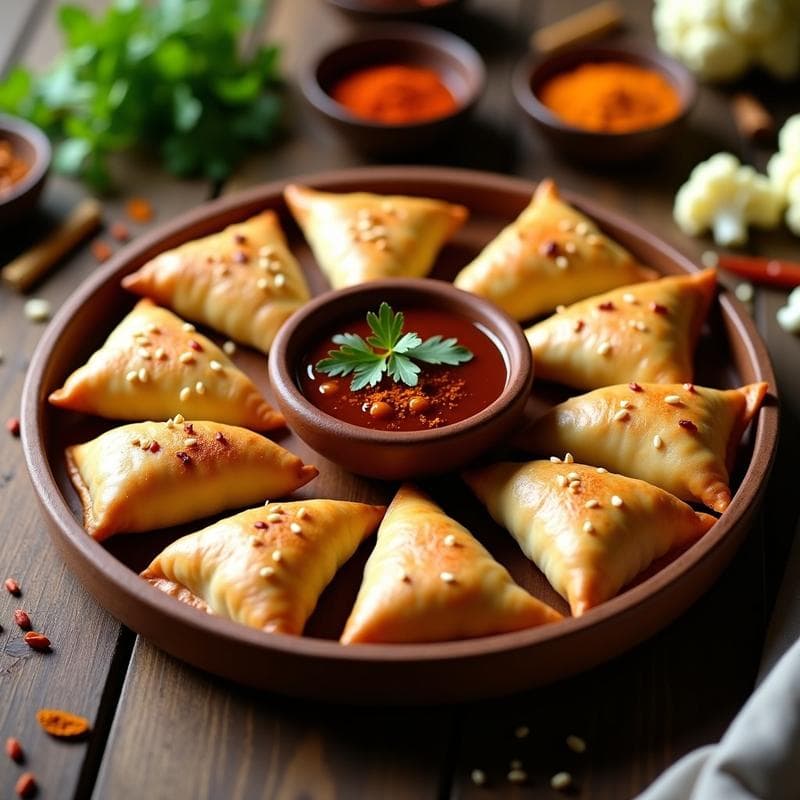 Samosa de Coliflor al Horno con Salsa de Tamarindo: Receta India Vegana y Sin Freír