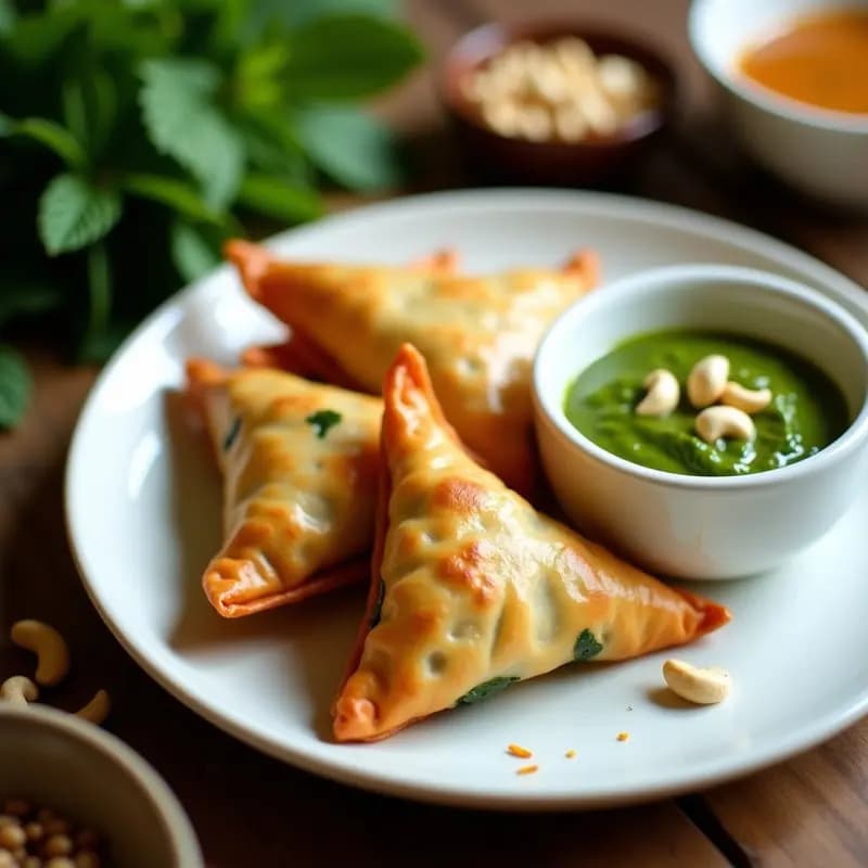 Samosa de Espinacas y Queso Paneer: Entrante Indio en Airfryer con Chutney de Mentas