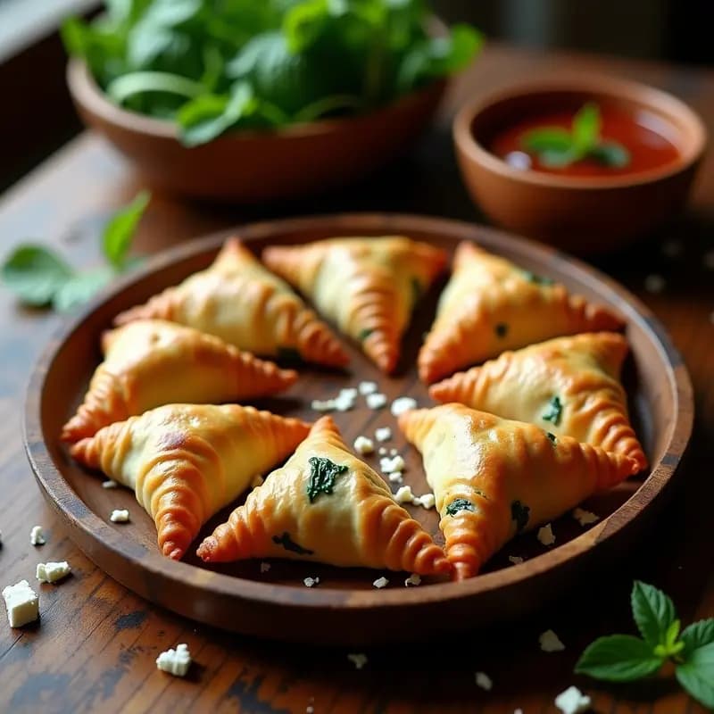 Samosa de Espinacas y Queso Feta: Aperitivo Indio Horneado con Salsa de Tamarindo