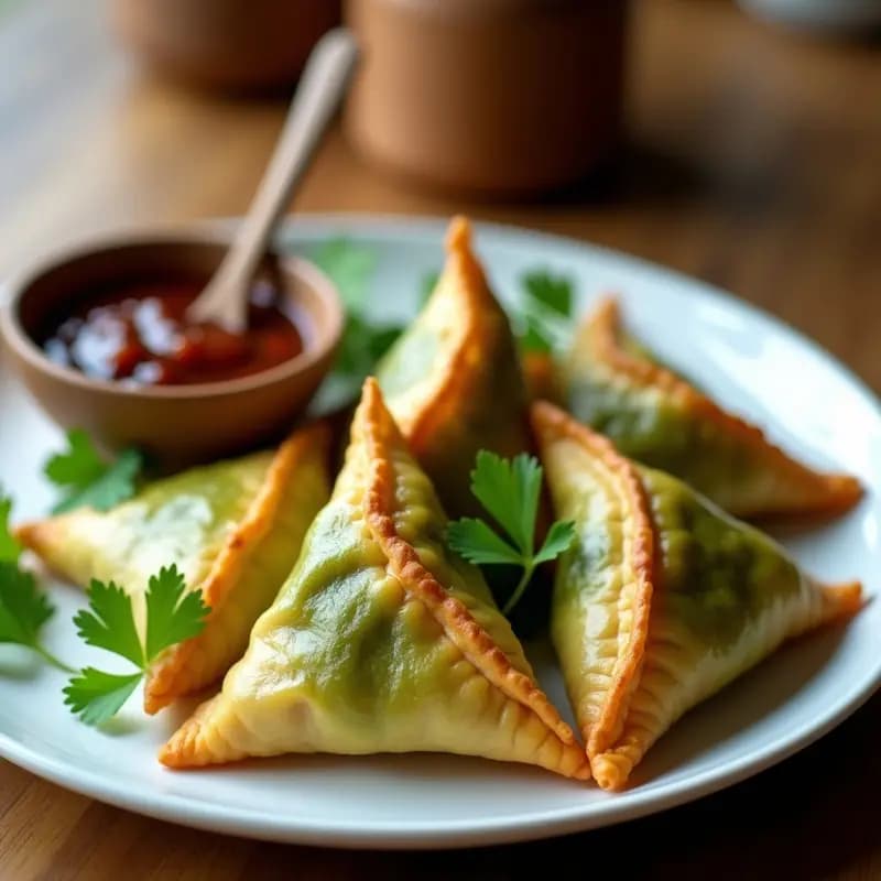 Samosa de Garbanzo y Espirulina con Chutney de Tamarindo: Entrante Indio Superalimento