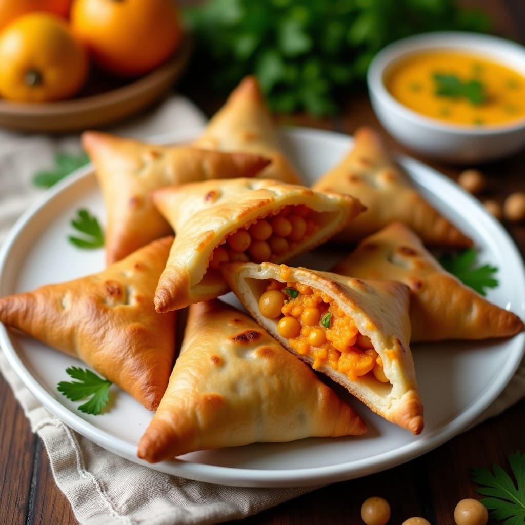 Samosa de Garbanzos y Batata al Horno con Chutney de Mango: Receta India Vegana