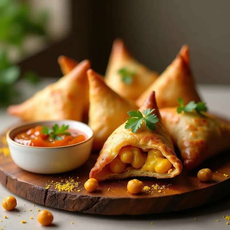 Samosa de Garbanzos y Cúrcuma: Empanadilla India al Horno con Salsa de Tamarindo