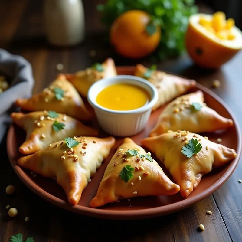 Samosa de Garbanzos y Patatas: Entrante Indio Crujiente con Salsa de Mango