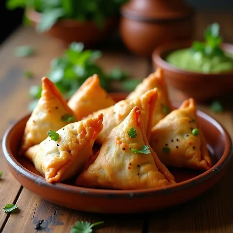 Samosa indias de patata y guisantes: Aperitivo frito o al horno con especias