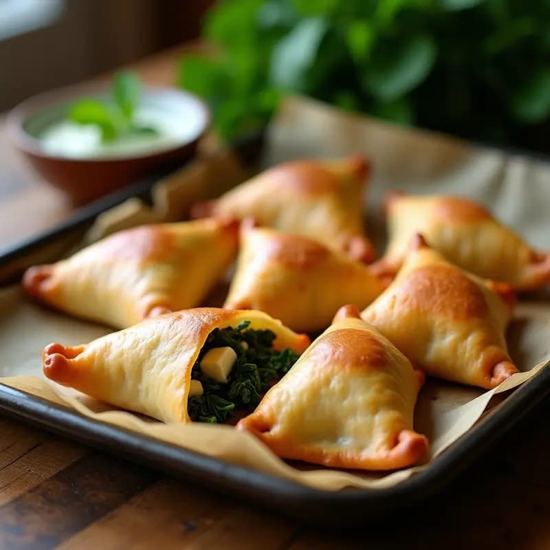Samosa indias de espinacas y queso paneer: Aperitivo crujiente al horno sin aceite