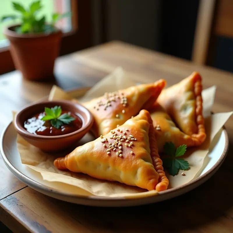 Samosa Pakistana de Garbanzos y Cebolla con Chutney de Tamarindo: Aperitivo Crujiente en Airfryer