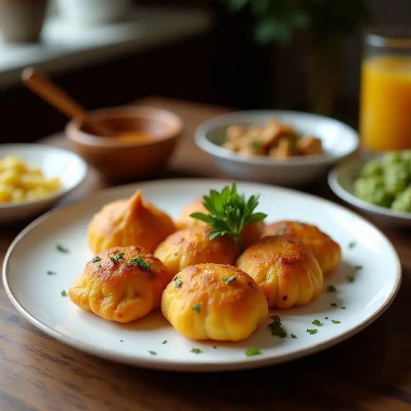 Samosa de Patata y Guisantes con Chutney de Menthe: Empanada Indiana Crujiente y Especiada
