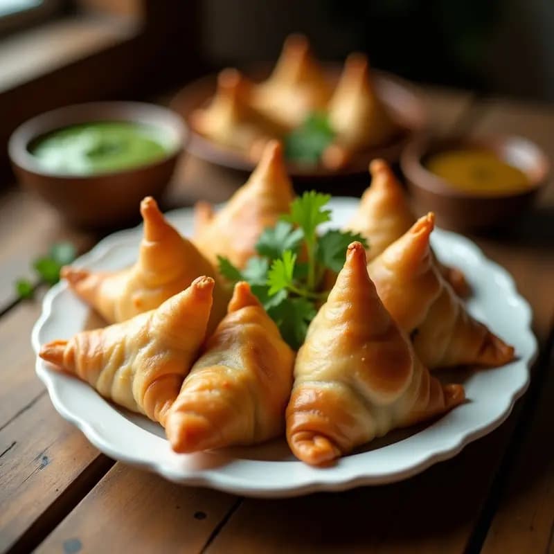 Samosa de Patata y Guisantes: Entrante Indio Crujiente con Masa de Harina y Especias Garam Masala