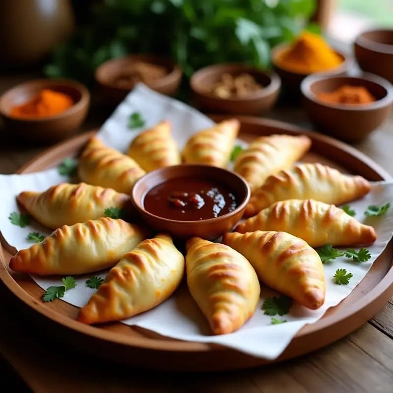 Samosa de Patata y Guisantes al Horno con Chutney de Tamarindo: Receta India Sin Freír