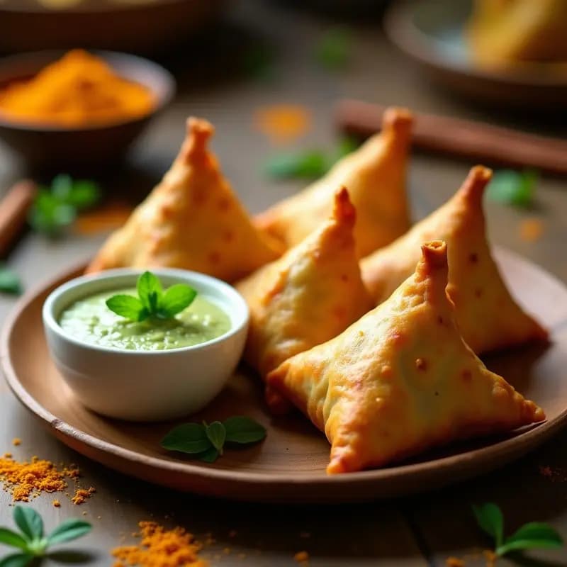 Samosa de Pollo y Cúrcuma con Chutney de Mentas: Receta India Crujiente en Airfryer