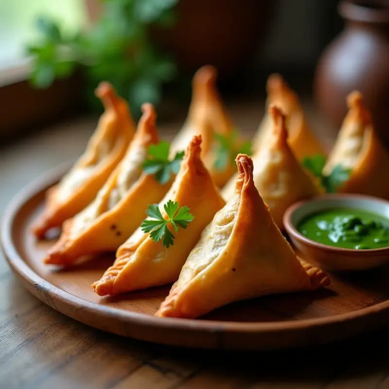 Samosa de Pollo y Espinacas en Masa de Filo: Aperitivo Indio Crujiente y Especiado