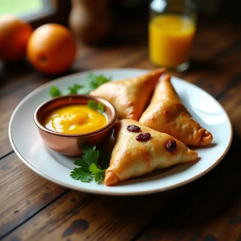 Samosa de Pollo y Pasas con Chutney de Mango: Entrante Indio Picante y Dulce