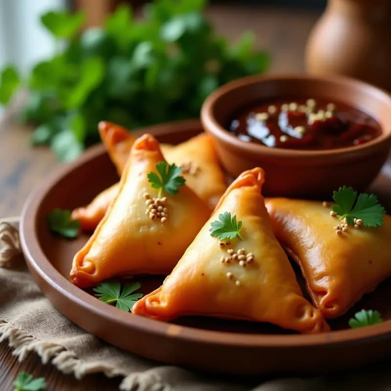 Samosas de Batata y Guisantes: Aperitivo Indio Crujiente en Freidora de Aire con Chutney de Tamarindo