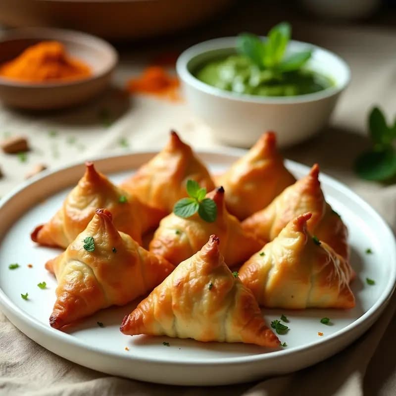 Samosas de Batata y Guisantes con Chutney de Mentas: Receta India Vegetariana y Crujiente