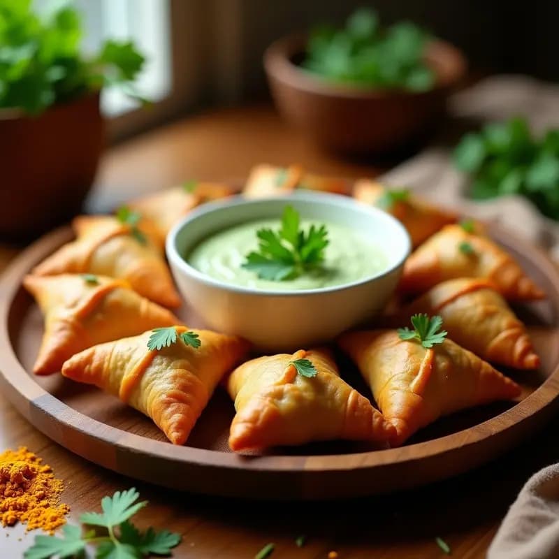 Samosas de Boniato y Guisantes: Aperitivo Indio Keto con Dip de Cilantro