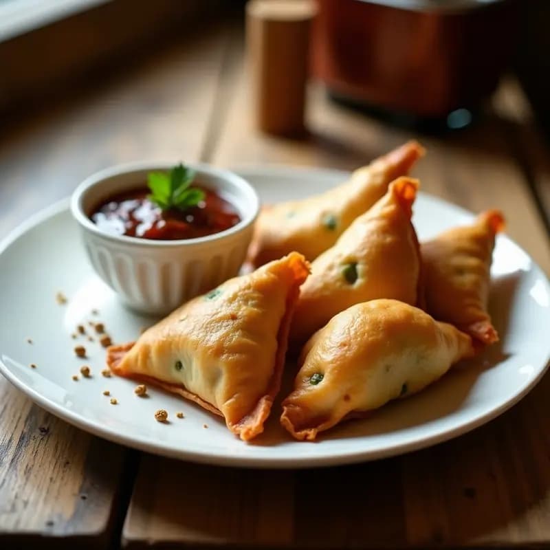 Samosas de Bonne de Patata y Guisantes con Chutney de Tamarindo: Receta Pakistaní en Airfryer