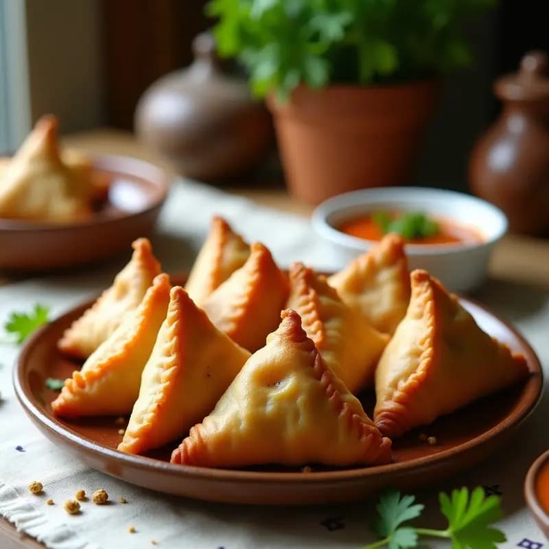 Samosas de Calabaza y Queso Paneer con Chutney de Tamarindo: Entrante Indio Vegetariano
