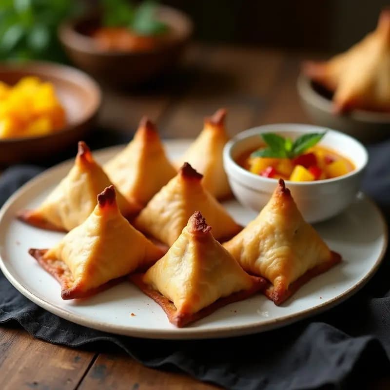 Samosas Africanas de Carne y Especias con Chutney de Mango: Snack Picante