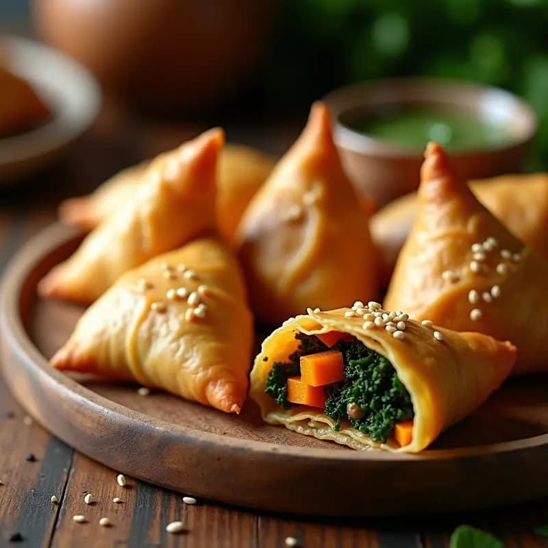 Samosas de Col Rizada y Batata con Masa de Garbanzo: Aperitivo Indio Vegano en Airfryer