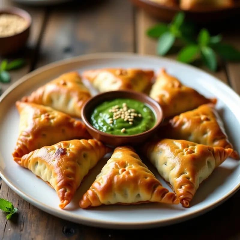 Samosas de Col Rizada y Patata con Salsa de Mentas: Receta Pakistaní en Olla Rápida