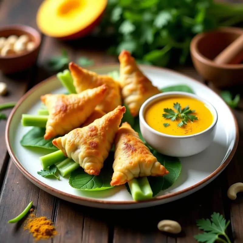 Samosas de Coliflor y Guisantes con Salsa de Mango: Entrante Indio Crudivegano
