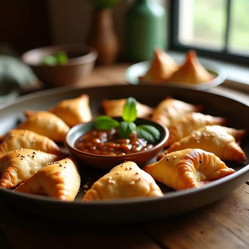 Samosas de Coliflor y Patata con Chutney de Tamarindo y Menta: Entrante Indio Crujiente al Horno