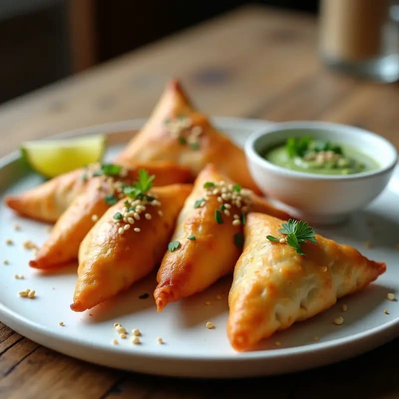 Samosas de Coliflor y Patata con Salsa de Cilantro: Entrante Indio Vegano en Airfryer