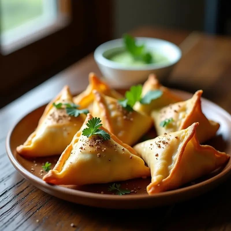 Samosas de Espárragos trigueros y Queso Paneer: Receta India Vegetariana en Airfryer con Salsa de Menta