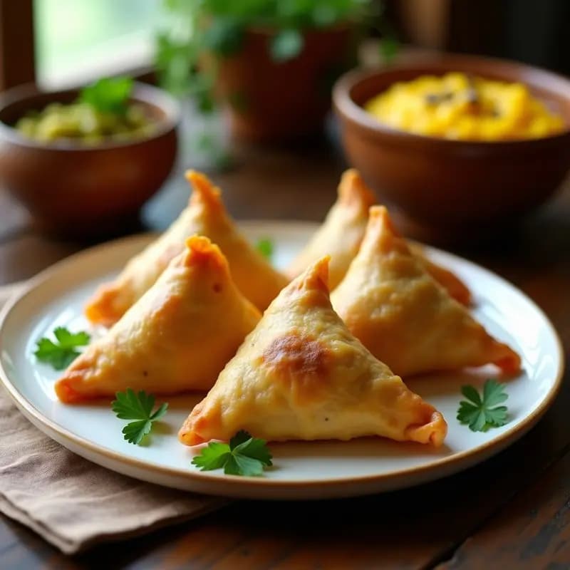 Samosas de Garbanzo y Anacardos: Aperitivo Indú Crudiviano con Chutney de Mango