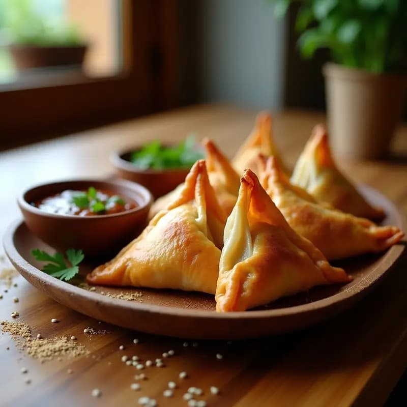 Samosas de Garbanzos y Calabaza: Entrante Indio al Horno con Salsa de Tamarindo