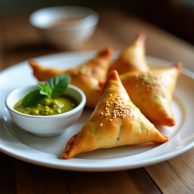 Samosas de Garbanzos y Cúrcuma con Chutney de Mentas: Entrante Indio Crujiente y Aromático