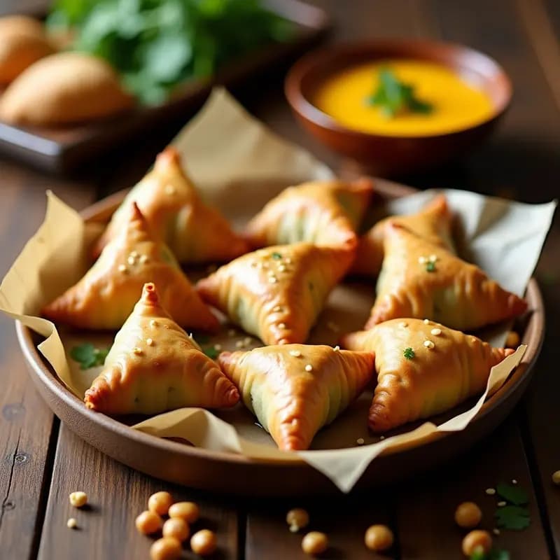 Samosas Indianas de Garbanzo y Espinacas: Aperitivo Crujiente al Horno con Chutney de Mango