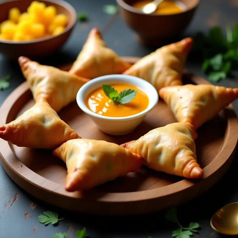 Samosas Indianas de Patata y Guisantes: Entrante Crujiente con Salsa de Mango