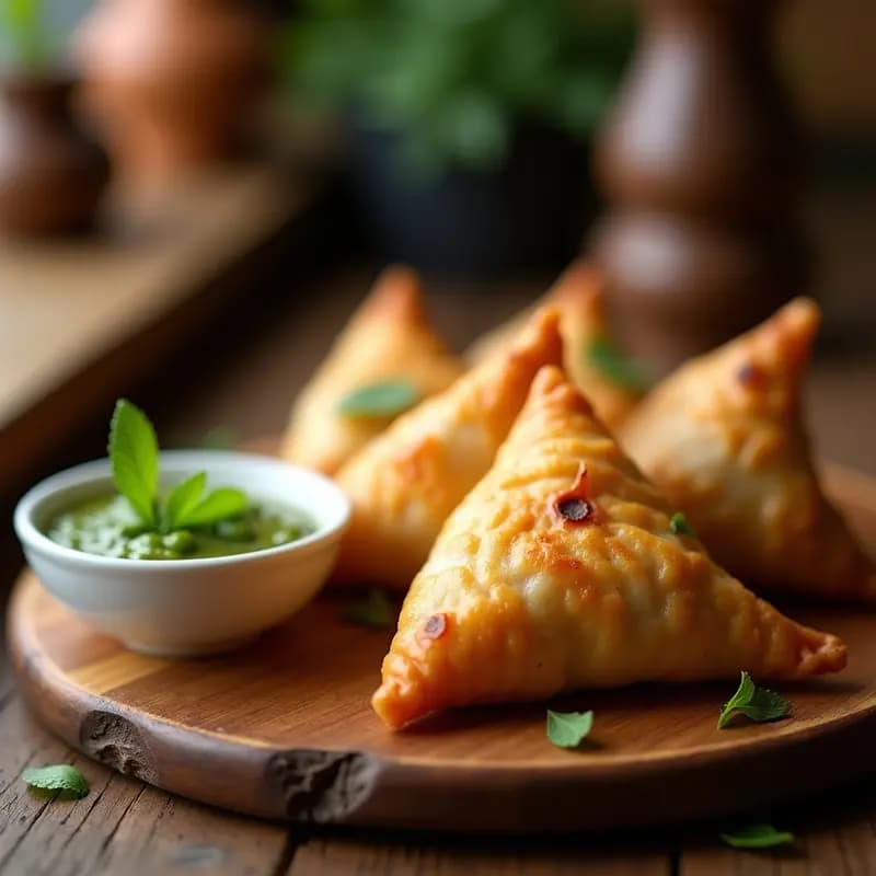 Samosas de Patata y Guisantes: Aperitivo Indio Crujiente con Salsa de Mentas
