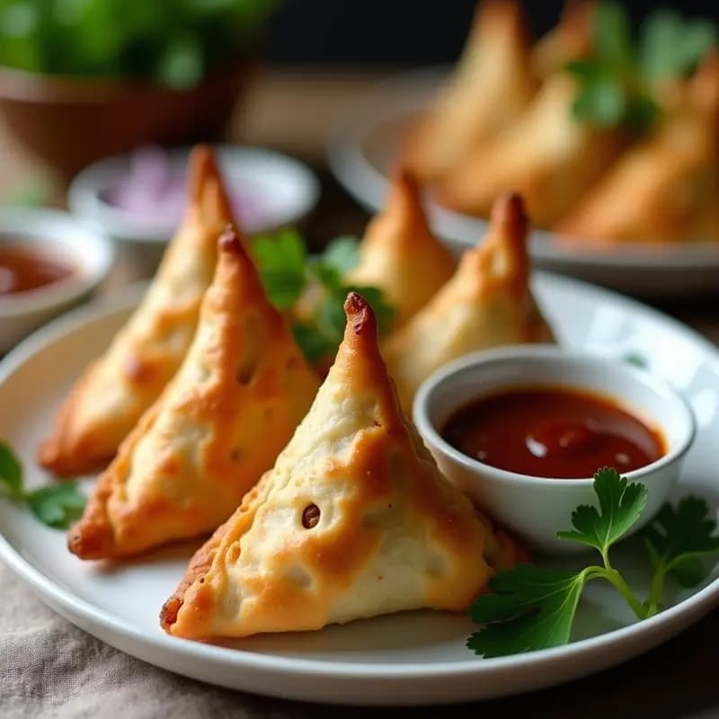 Samosas de Pollo y Cilantro con Chutney de Tamarindo: Receta Pakistana Frita en Airfryer