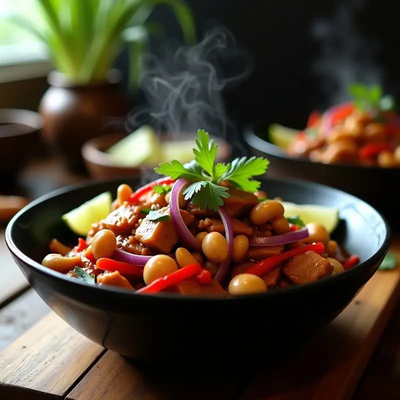 Sampling Thai de Cerdo y Anacardos: Receta Tailandesa Picante y Crujiente en Sartén