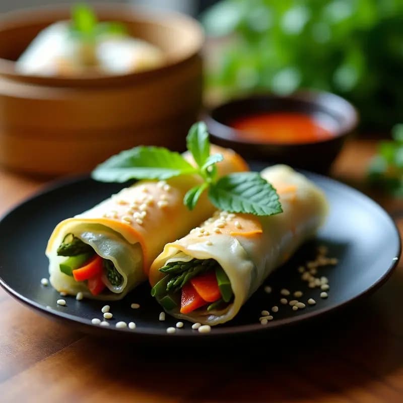 Samrong de Verduras al Vapor: Rollitos Tayos con Salsa de Tamarindo y Cacahuete