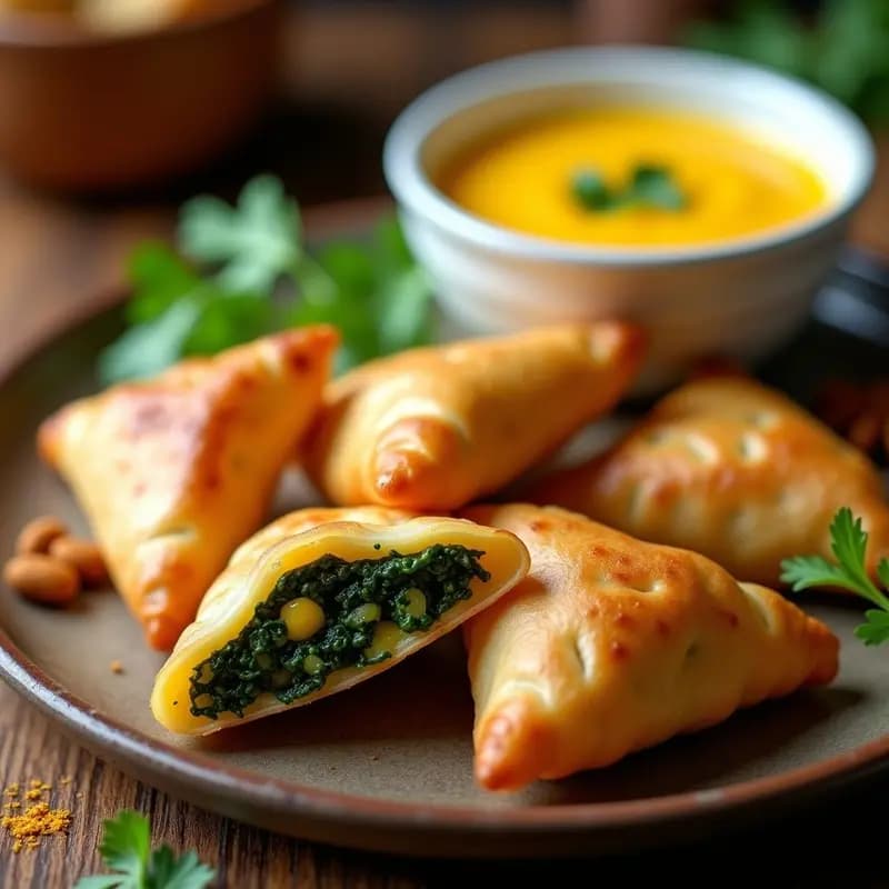 Samusas Indianas de Espinacas y Queso Paneer: Receta Crujiente en Airfryer con Chutney de Mango