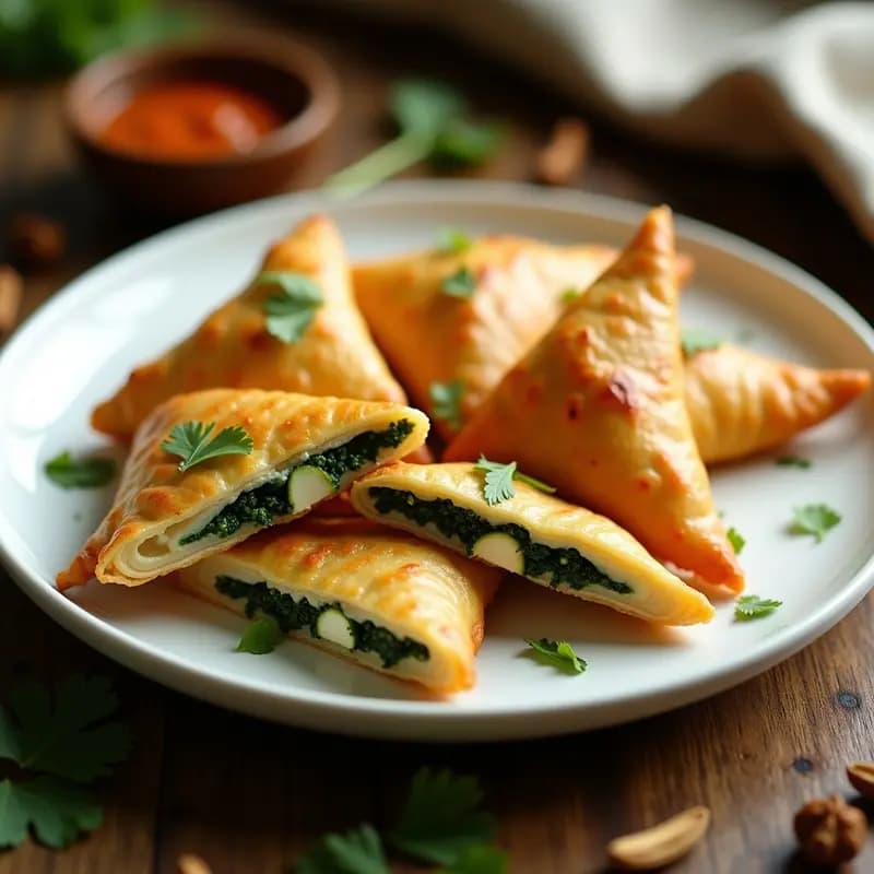 Samusas de Espinacas y Queso Paneer: Aperitivo Indio en Sartén Antiadherente