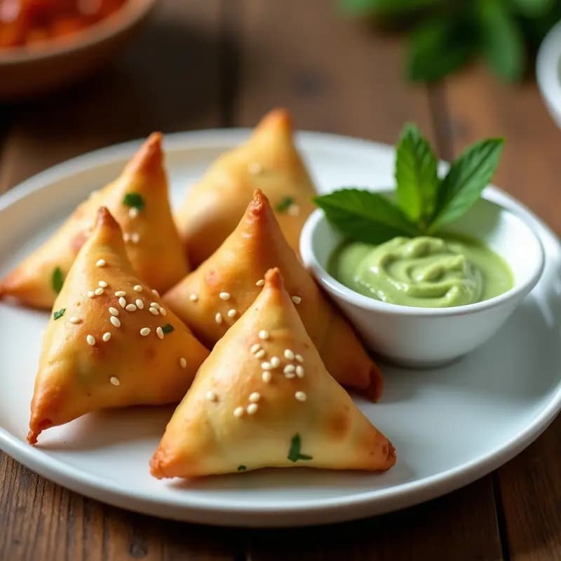 Samusas de Patata y Guisantes con Chutney de menta: Receta India Crujiente en Airfryer